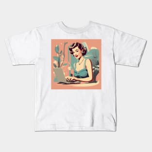 Retro Work Macbook Vintage Art Pin Up Girl Kids T-Shirt